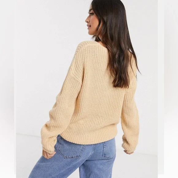 BRAVE SOUL Long Sleeve Oversized V neck Ribbed Knit Sweater in butter yellow - Picture 2 of 8